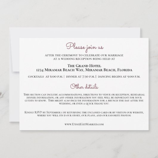 Burgundy Blush Pink Floral Gold in één huwelijk Kaart (Achterkant)