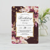 Burgundy Blush Pink Floral & Gold Lijst & Lichten Kaart (Staand voorkant)