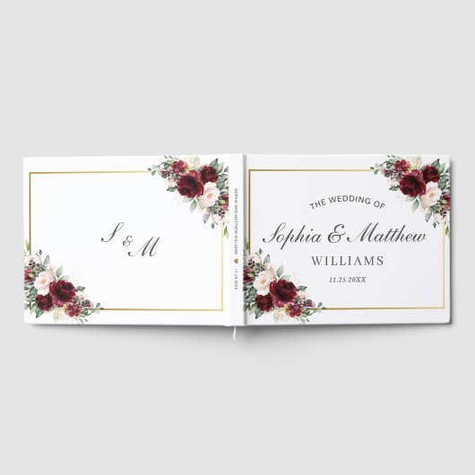 Burgundy Blush Pink Floral Greenery Wedding Gastenboek (Volledig)