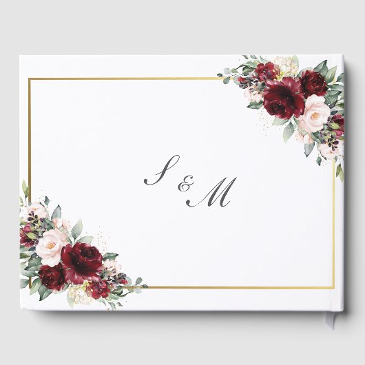 Burgundy Blush Pink Floral Greenery Wedding Gastenboek (Achterkant)
