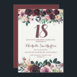 Burgundy Blush Pink Floral Leaves 18th Birthday Kaart<br><div class="desc">Elegant burgundy en blush roze waterverf floral with sage green bladeren op white 18th verjaardagsfeestuitnodiging met een prachtige calligrafiescriptlettertype.</div>