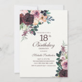 Burgundy Blush Pink Floral Leaves 18th Birthday Kaart (Voorkant)