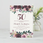 Burgundy Blush Pink Floral Leaves 50th Birthday Kaart (Staand voorkant)