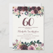 Burgundy Blush Pink Floral Leaves 60th Birthday Kaart (Voorkant)