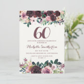 Burgundy Blush Pink Floral Leaves 60th Birthday Kaart (Staand voorkant)