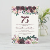 Burgundy Blush Pink Floral Leaves 75th Birthday Kaart (Staand voorkant)