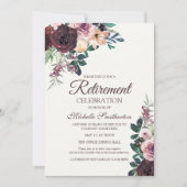Burgundy Blush Pink Floral Leaves Retirement Kaart (Voorkant)