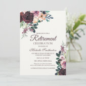 Burgundy Blush Pink Floral Leaves Retirement Kaart (Staand voorkant)