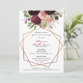 Burgundy & Blush Pink Floral & Lijst Afstuderen Kaart (Staand voorkant)