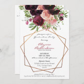 Burgundy & Blush Pink Floral & Lijst Afstuderen Kaart (Voorkant / Achterkant)