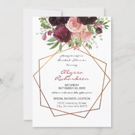 Burgundy & Blush Pink Floral & Lijst Vrijgezellenf Kaart