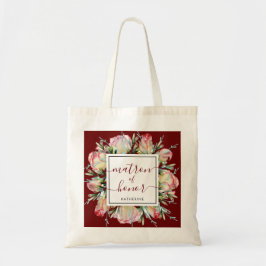 Burgundy Blush Pink Floral Matron of Honor Wedding Tote Bag