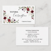 Burgundy Blush Pink Floral Modern Visitekaartje (Voorkant / Achterkant)