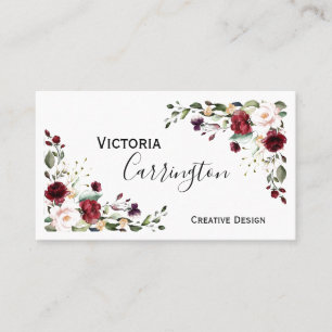 Burgundy Blush Pink Floral Modern Visitekaartje