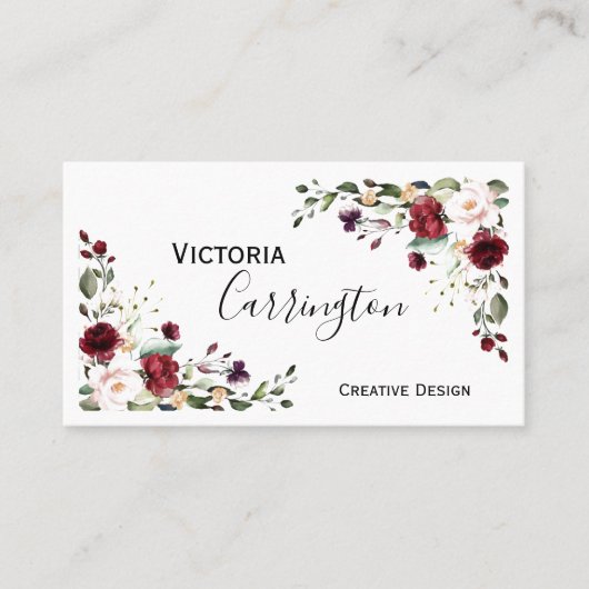 Burgundy Blush Pink Floral Modern Visitekaartje (Voorkant)