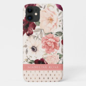 Burgundy Blush Pink Floral Name Case-Mate iPhone Case (Achterkant)