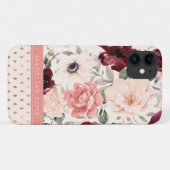 Burgundy Blush Pink Floral Name Case-Mate iPhone Case (Achterkant (horizontaal))