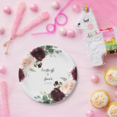 Burgundy Blush Pink Floral Papieren Bordje (Feest)