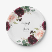 Burgundy Blush Pink Floral Papieren Bordje (Voorkant)