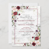 Burgundy Blush Pink Floral Photo Weddenschap Kaart (Voorkant)