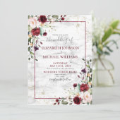 Burgundy Blush Pink Floral Photo Weddenschap Kaart (Staand voorkant)