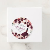Burgundy Blush Pink Floral Quinceanera Bedankjes Labels (In situ)