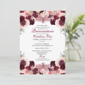 Burgundy Blush Pink Floral Quinceanera Birthday Kaart (Staand voorkant)