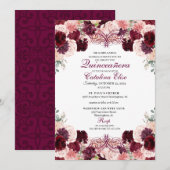 Burgundy Blush Pink Floral Quinceanera Birthday Kaart (Voorkant / Achterkant)