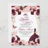 Burgundy Blush Pink Floral Quinceanera Birthday Kaart (Voorkant)