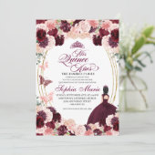 Burgundy Blush Pink Floral Quinceanera Birthday Kaart (Staand voorkant)