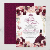 Burgundy Blush Pink Floral Quinceanera Birthday Kaart (Voorkant / Achterkant)