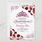 Burgundy Blush Pink Floral Quinceanera Birthday Kaart (Voorkant)