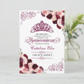 Burgundy Blush Pink Floral Quinceanera Birthday Kaart (Staand voorkant)
