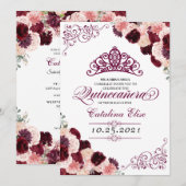 Burgundy Blush Pink Floral Quinceanera Birthday Kaart (Voorkant / Achterkant)