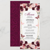 Burgundy Blush Pink Floral Quinceanera Menu Kaart (Voorkant / Achterkant)
