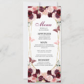 Burgundy Blush Pink Floral Quinceanera Menu Kaart (Voorkant)