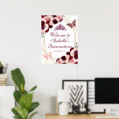 Burgundy Blush Pink Floral Quinceanera Poster (Thuiskantoor)
