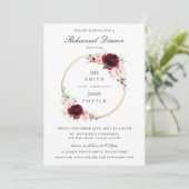 Burgundy Blush Pink Floral Rehearsal Dinner Kaart (Staand voorkant)