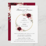 Burgundy Blush Pink Floral Rehearsal Dinner Kaart<br><div class="desc">Overeenkomende objecten in de winkel! c) De Happy Cat Studio</div>