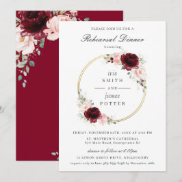 Burgundy Blush Pink Floral Rehearsal Dinner Kaart