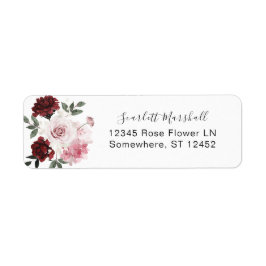 Burgundy & Blush Pink Floral Return Address Etiket