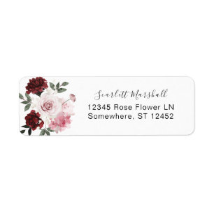 Burgundy & Blush Pink Floral Return Address Etiket