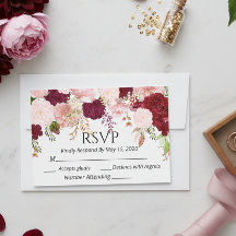 Burgundy Blush Pink Floral RSVP bruiloft Waterverf