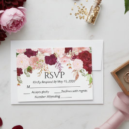 Burgundy Blush Pink Floral RSVP bruiloft Waterverf