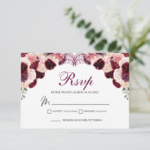 Burgundy Blush Pink Floral RSVP Enclosure Kaart (Staand voorkant)