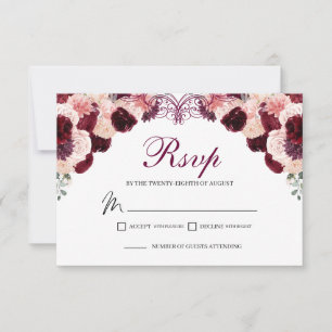 Burgundy Blush Pink Floral RSVP Enclosure Kaart