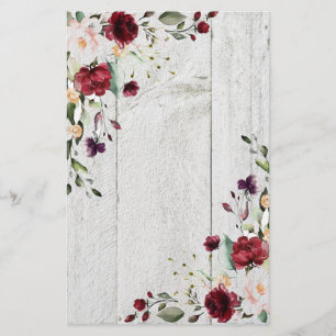 Burgundy Blush Pink Floral Rustic Briefpapier