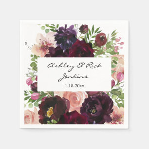 Burgundy & Blush Pink Floral Servet