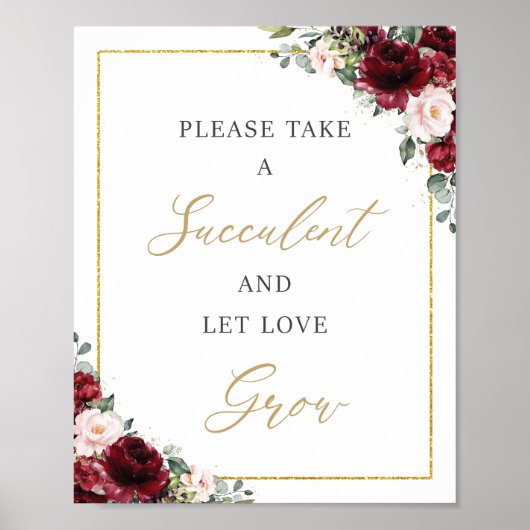 Burgundy Blush Pink Floral Succulent Love Groei Poster (Voorkant)