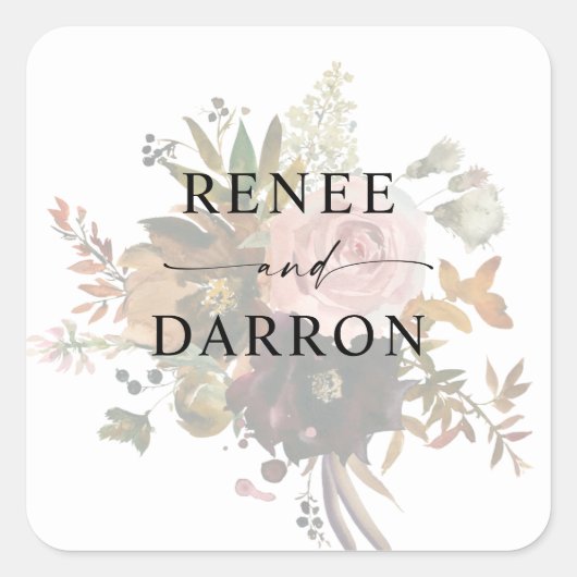 Burgundy & Blush Pink Floral Vierkante Sticker (Voorkant)